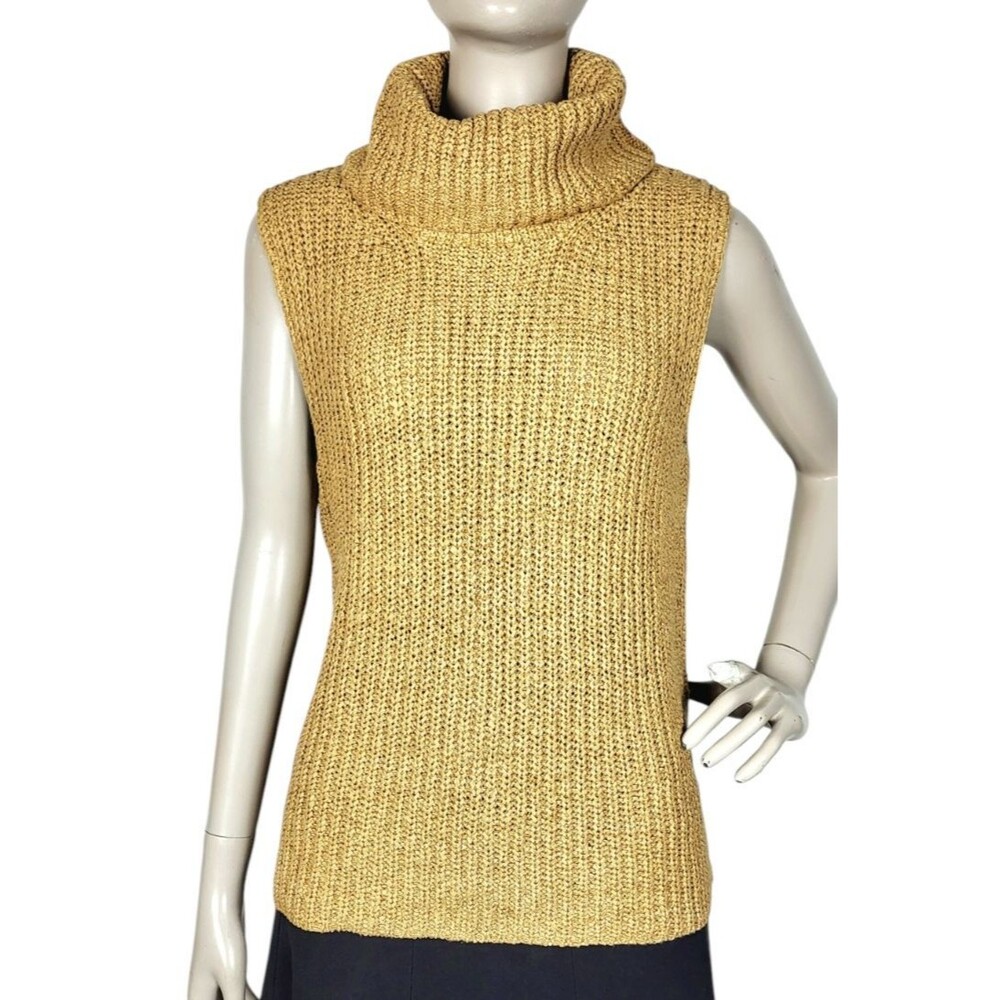 Vintage Josephine Chaus Gold Chunky Knit Sleeveless Turtleneck Sweater Medium